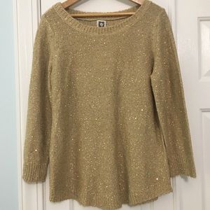 Anne Klein sweater gold w/small sequins size L NWT